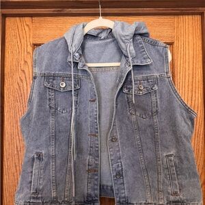 Denim Sleeveless Vest with Hood